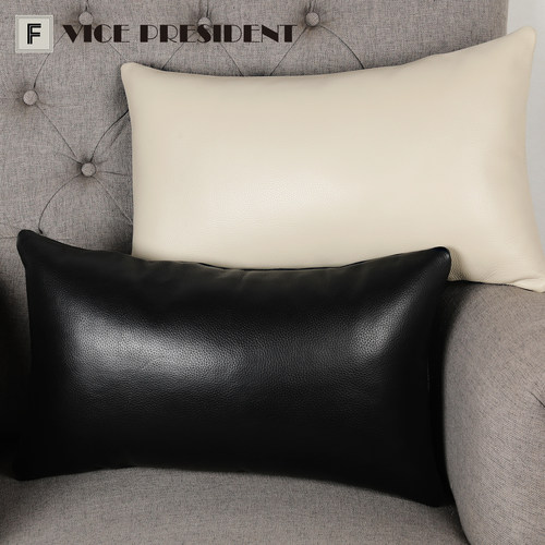 美式复中古奶油风大地色真头层牛皮方形抱枕套客厅沙发靠垫汽腰枕 - 封面