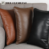长方形生态软牛皮腰枕客厅沙发样板高品焦糖美拉德酒店卧室抱枕靠