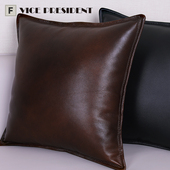 棕色真头层牛皮别墅抱枕套美式 设简约黑棕客厅沙发真皮靠垫样板房