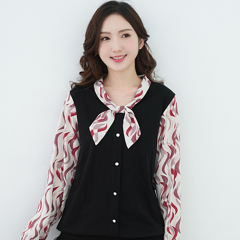 胖mm气质系带套头假两件衬衣