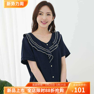 艾依琪格大码 胖mm巨显瘦穿搭气质荷叶边套头上衣2025胖妹妹棉麻衫