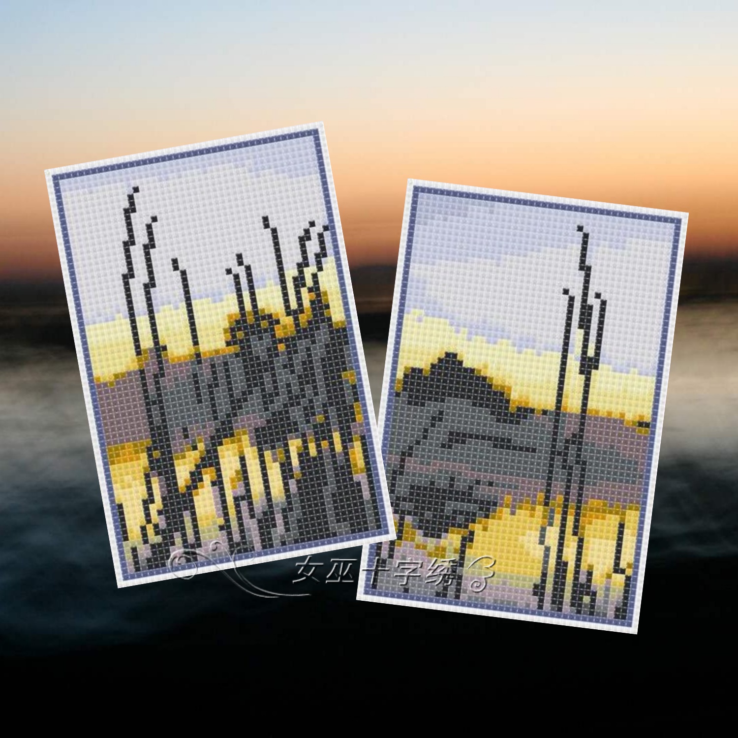 十字绣卡套风景镜湖芦影