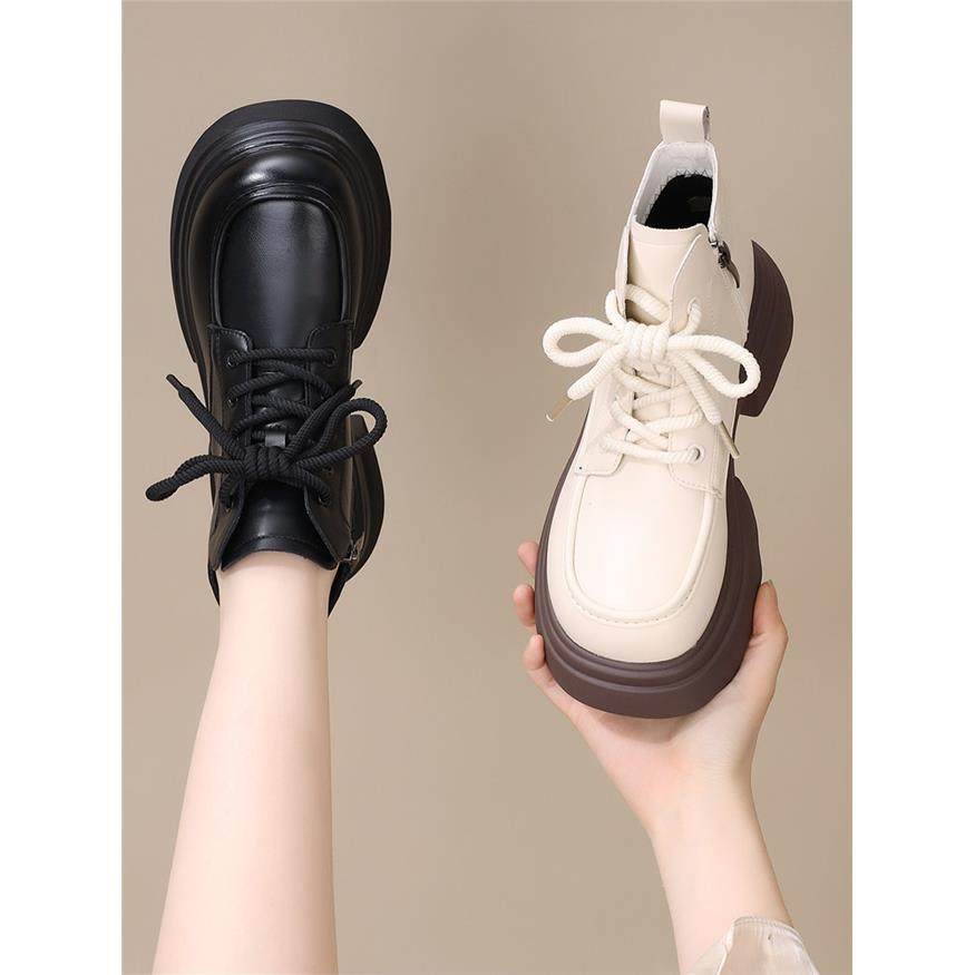 白色厚底马丁靴女2025新款秋冬加绒英伦风低帮短靴轻便软底大码41