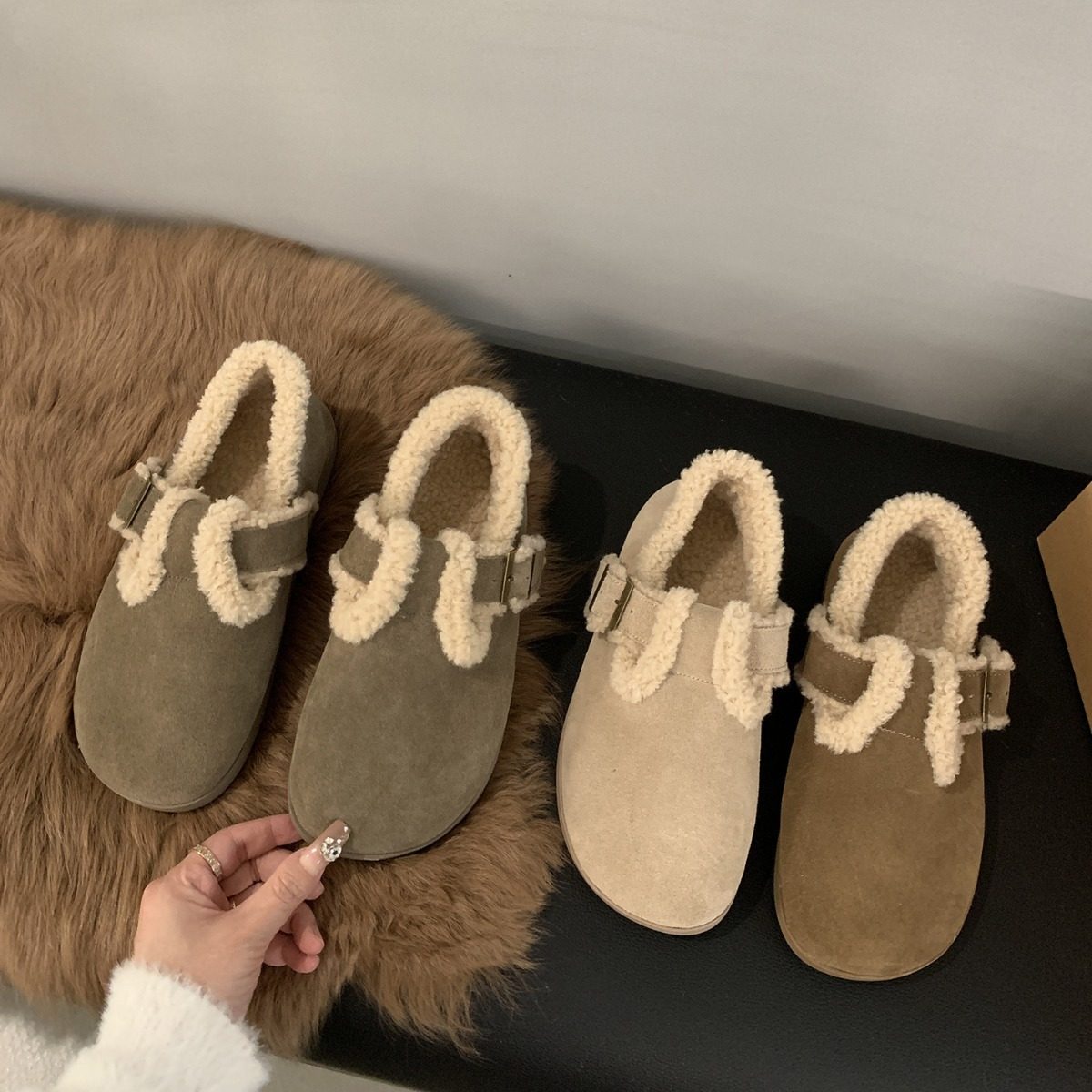 复古真皮勃肯鞋毛毛鞋百搭乐福鞋秋冬外穿加绒棉鞋软底单鞋女鞋子,女鞋,棉鞋,淘宝优惠券,粉丝福利购,淘宝优惠卷