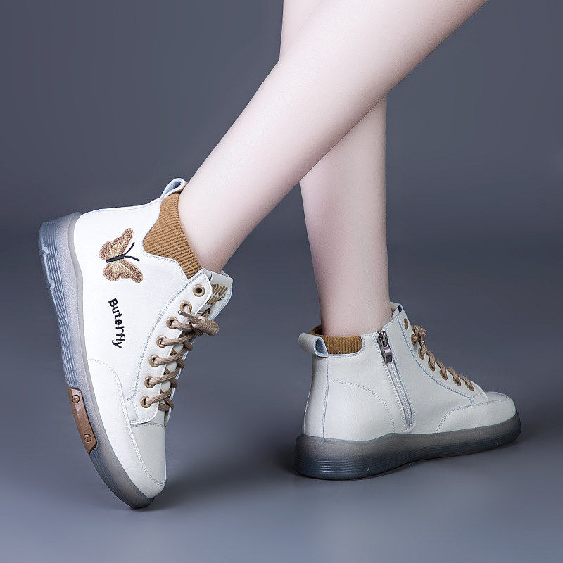 鞋子女款秋冬真皮短靴2025新款牛筋底软底马丁靴冬季加绒高帮女鞋