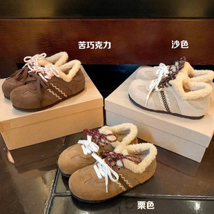 板栗小面包~保暖鸳鸯鞋带内增高羊毛毛勃肯鞋女德训鞋子棉鞋栗色