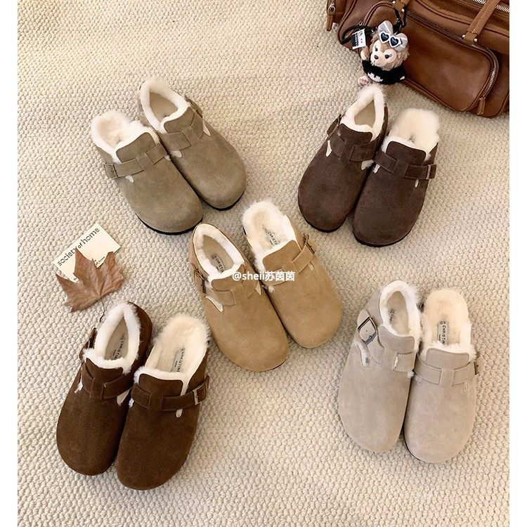 【葡萄妈同款】真皮版本~复古厚底内增高毛毛勃肯单鞋女包头半拖,女鞋,其他拖鞋,淘宝优惠券,粉丝福利购,淘宝优惠卷