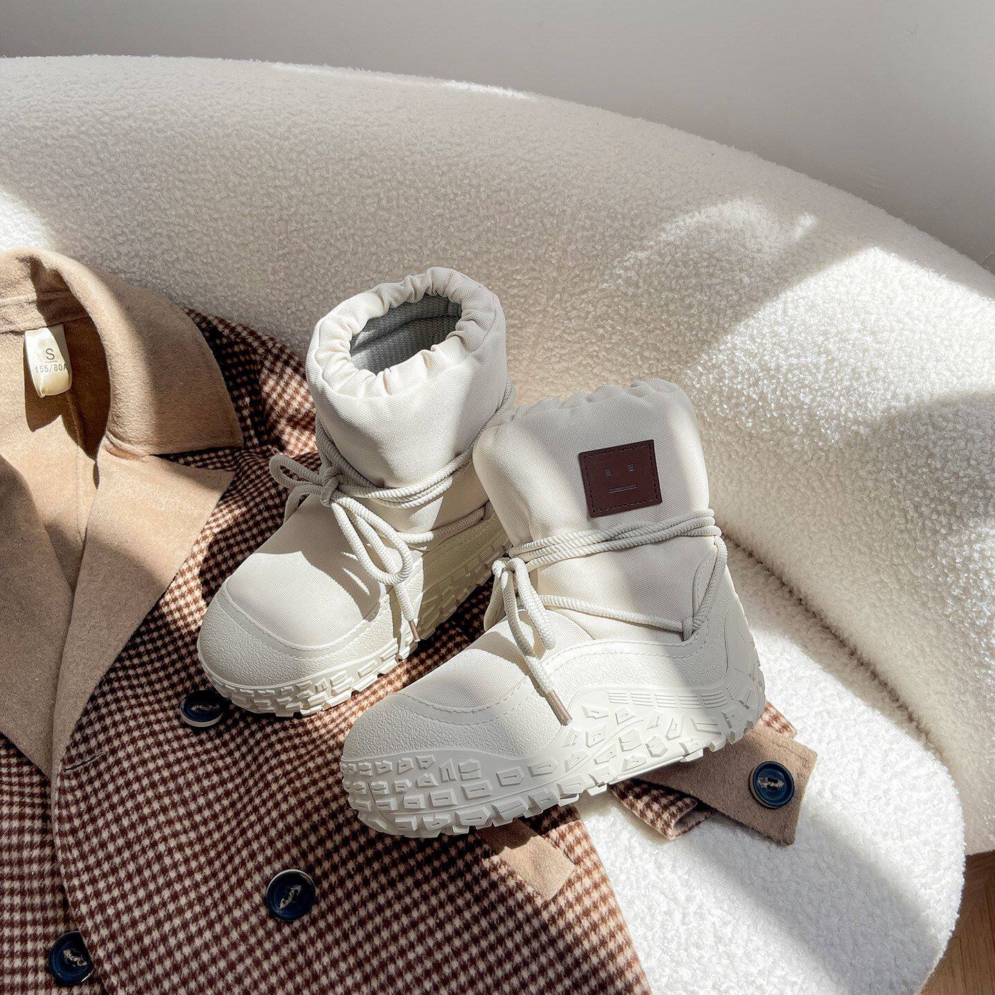 赵露思同款厚底雪地靴女冬季加绒加厚防水防滑开口笑中筒东北棉鞋