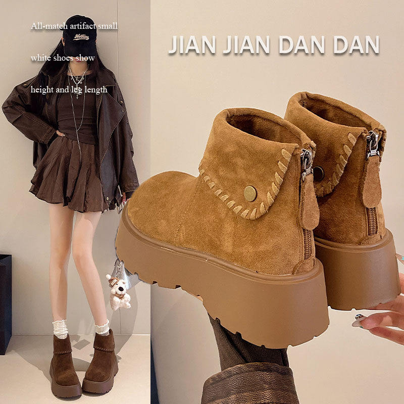 今年流行咖色马丁靴女增高厚底短靴2025新款秋冬爆款加绒短筒靴子