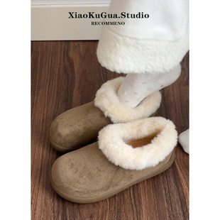 厚底保暖小土豆雪地靴女冬季2025新款软底毛毛鞋加绒加厚勃肯棉鞋