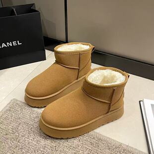 厚底潮搭雪地靴女2025秋冬新款加绒保暖懒人一脚蹬面包东北棉鞋