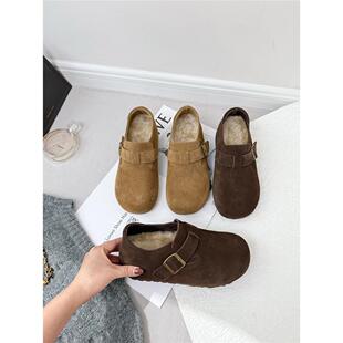 厚底羊毛内增高6cm全包勃肯鞋女冬加绒2025新款保暖毛毛乐福单鞋