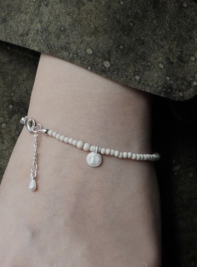 OAAS 小众设计师品牌olio e aceto 纯银白松石串珠手链手工肌理