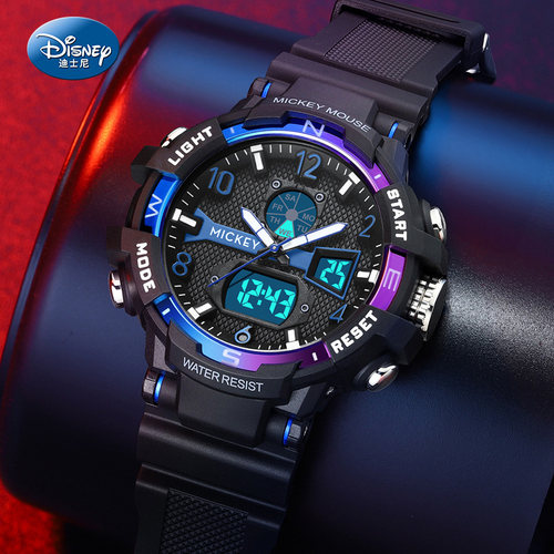 迪士尼电子手表男款学生闹钟防水