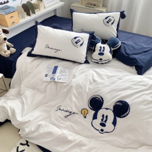 刺绣卡通纯棉水洗棉全棉儿童房床单学生宿舍单人床四件套