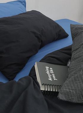 黑色克莱因蓝色纯棉全棉单枕套ins风枕套枕头套枕芯套48*74枕巾