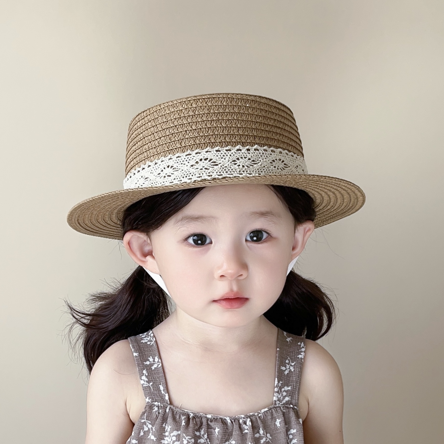 儿童帽子夏季女童遮阳帽男童宝宝防晒沙滩帽英伦风平顶草帽太阳帽