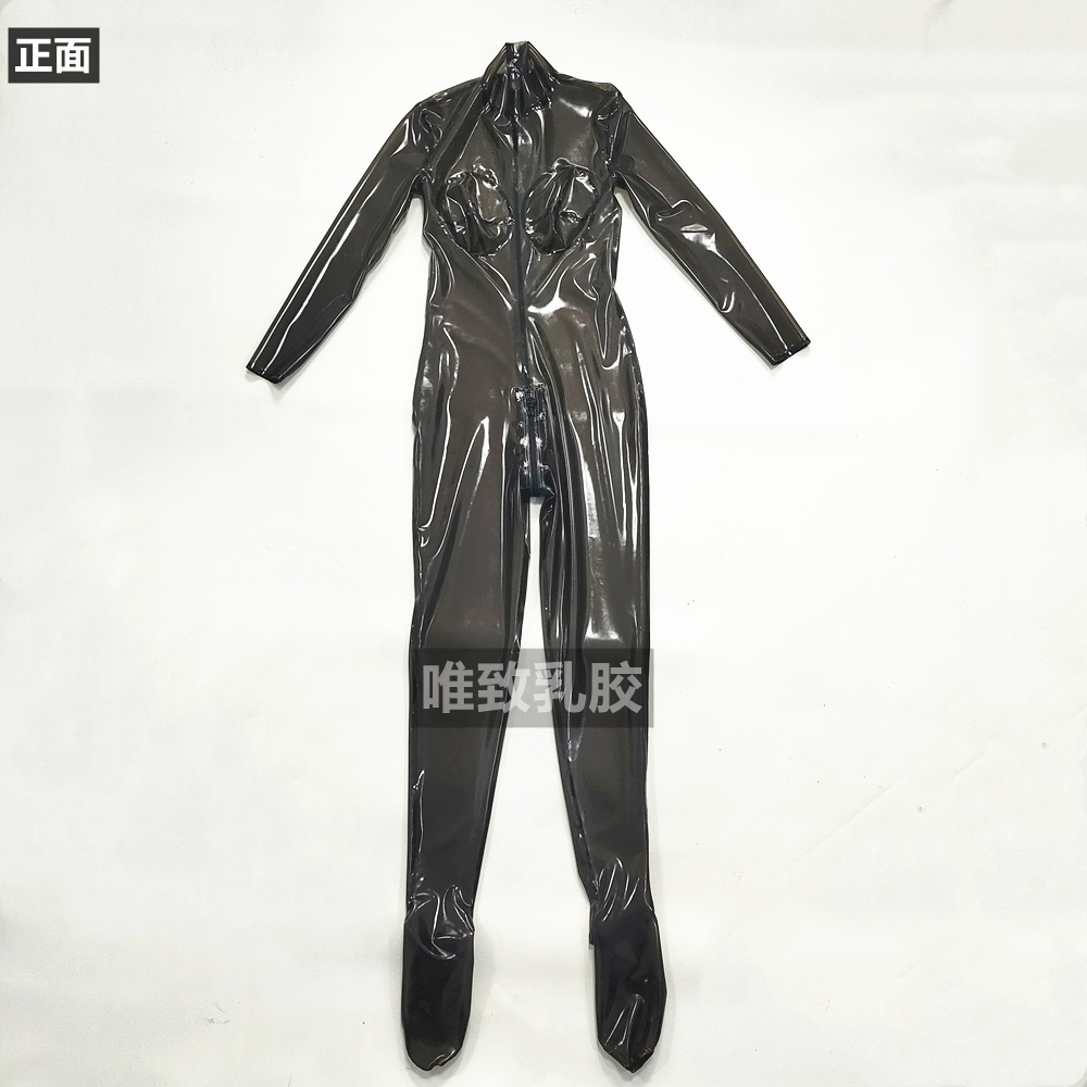Latex catsuit 纯天然乳胶男女款透明黑色乳胶连体衣紧身高弹定做