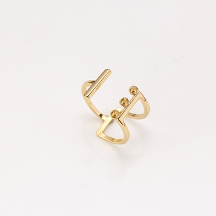 国产14k包金保色 三颗单排珍珠戒指开口戒可调节 DIY配饰配件女