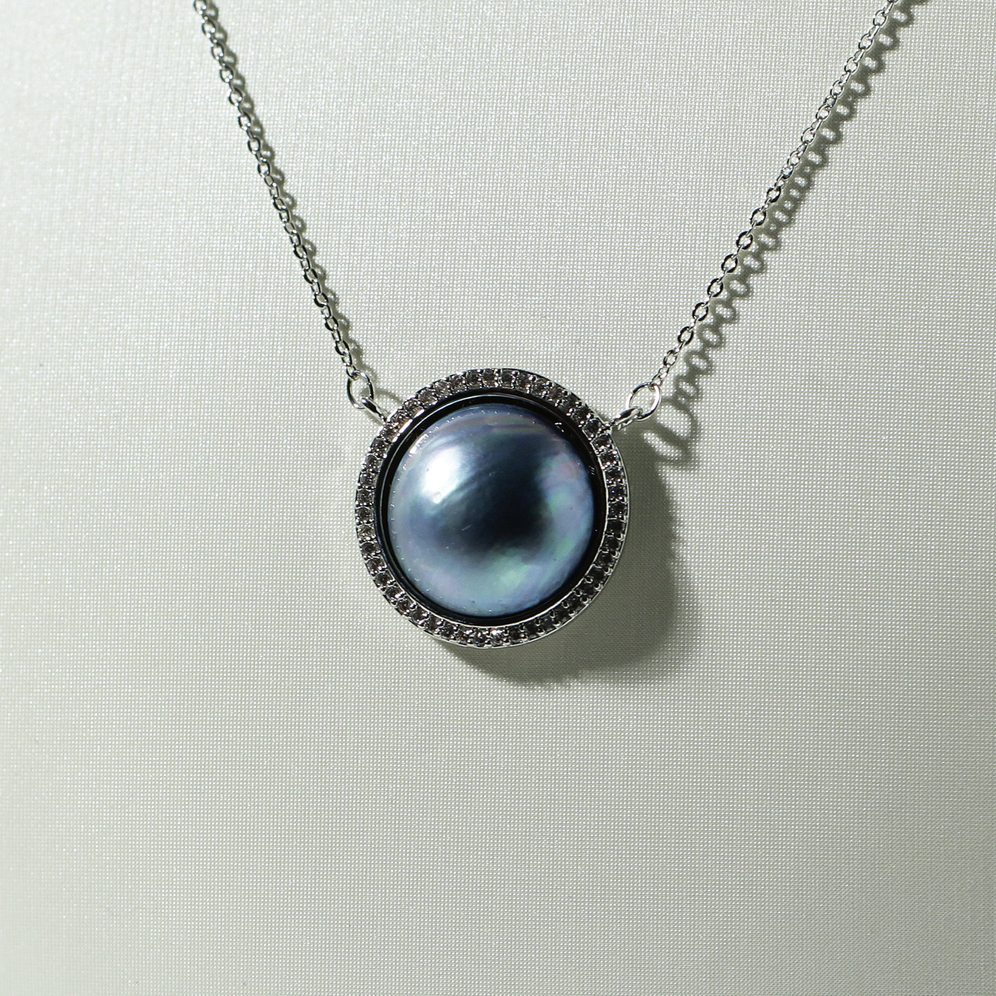 DIY珍珠配件铜镀金时尚复古马贝吊坠女镶锆石圆环套链配15.3mm