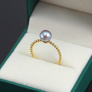 S925纯银 点珠款珍珠戒指开口空托DIY配饰配件气质送礼女生小清新