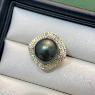 DIY珍珠配件 S925纯银菱形微镶锆石珍珠戒指配件空托时尚个性指环