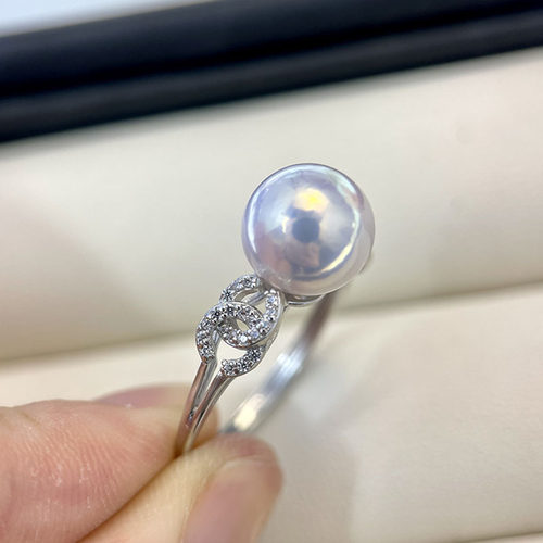 S925纯银精镶锆石小香风珍珠戒指