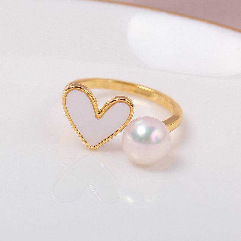 铜镀18K金爱心贝壳珍珠戒指空托