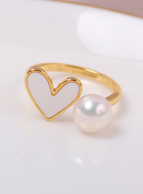 铜镀18K金爱心贝壳珍珠戒指空托