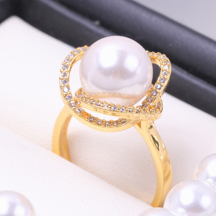 DIY珍珠配件空托 铜镀18K金鸟巢锆石玉石戒指空托 大气个性女配饰