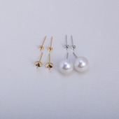 加长耳针S925纯银珍珠耳钉空托素钉 DIY手工配件玉石玛瑙耳饰配饰