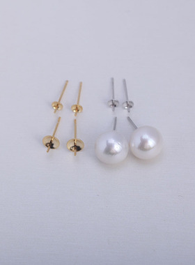 加长耳针S925纯银珍珠耳钉空托素钉 DIY手工配件玉石玛瑙耳饰配饰