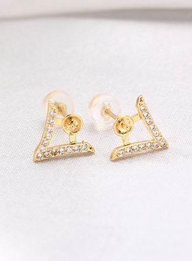 国产14k包金电镀保色V字几何珍珠S925银针耳饰DIY配饰配件简约女