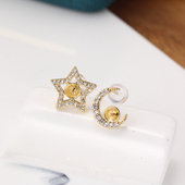 DIY耳钉配件国产14K包金耳环手工材料个性 星星月亮AB款 锆石耳饰女