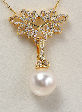 锆石树叶珍珠吊坠DIY配件