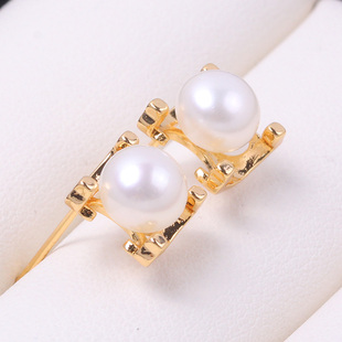 DIY珍珠配件空托 铜镀18K金牛头款珍珠耳钉S925银针耳饰H字母简约