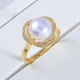 DIY珍珠配件新款铜镀金鸟巢双层弧形镶钻戒指空托简约时尚显气质