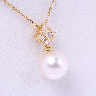 DIY珍珠配件空托 铜镀18K金雪花形珍珠锆石吊坠项链坠托 气质女