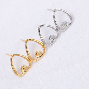 国产铜14K包金 水滴形光面珍珠耳钉DIY配件S925银针耳饰饰品简约