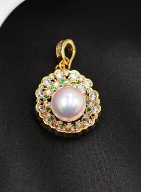 DIY珍珠配件新款铜镀金镶锆法式优雅气质古典珍珠吊坠空托8-14mm
