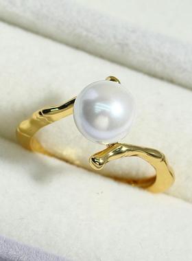 DIY珍珠配件新款S925纯银戒指