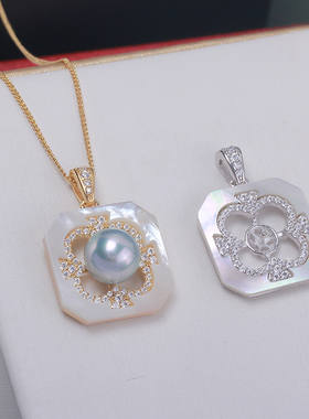 S925纯银法式复古贝壳吊坠项链