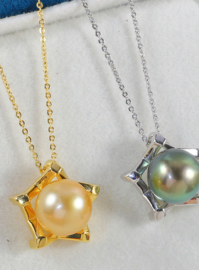 S925纯银M家五角星珍珠项链吊坠