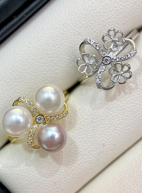 S925纯银甜美镂空花朵三珠戒指女