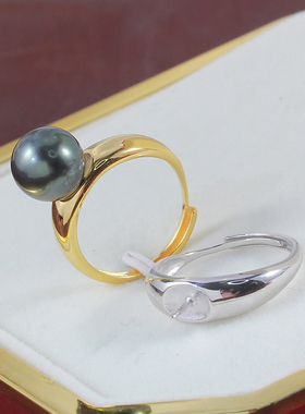 S925纯银时尚光面珍珠戒指指环