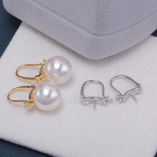 DIY配件 S925纯银花篮水桶耳扣空托珍珠玉石耳环耳饰手工配饰女