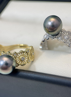 S925纯银复古镂空镶锆石珍珠戒指