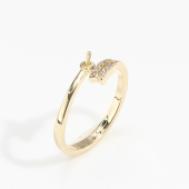 珍珠微镶锆石戒指托时尚 开口戒空托14K国产包金DIY手工配件戒托女