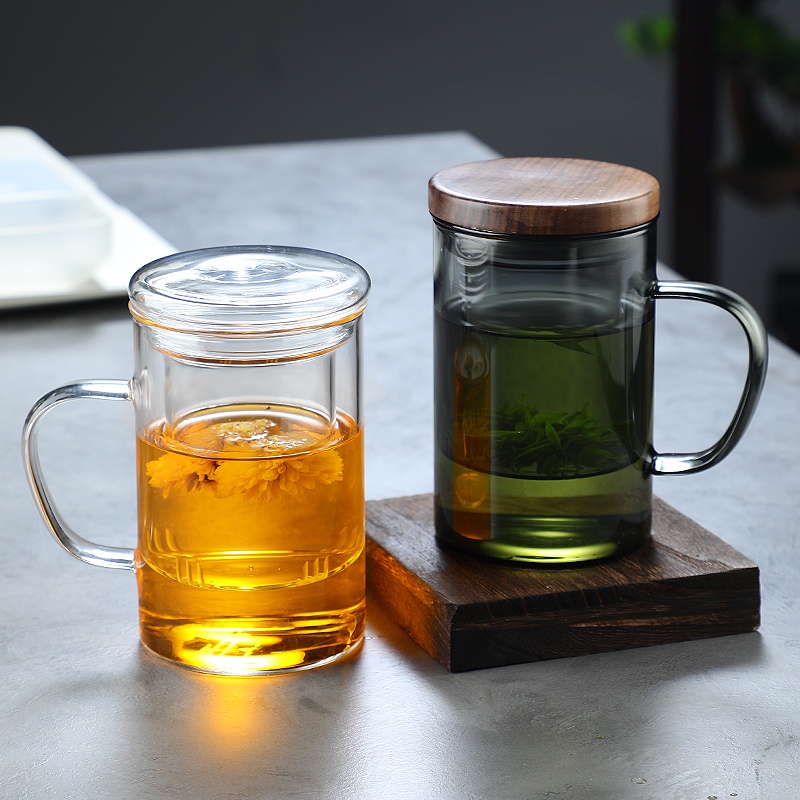 高级灰高硼硅玻璃耐热茶水分离杯