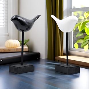 创意简约黑白鸟客厅家居电视柜书房办公室桌面树脂摆件轻奢高档